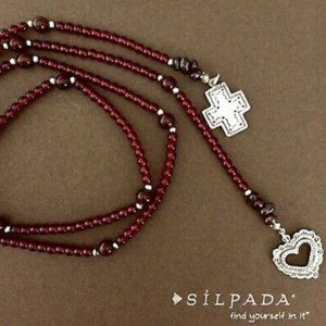 Silpada Garnet Bead Lariat Necklace w/Sterling Silver Pendants